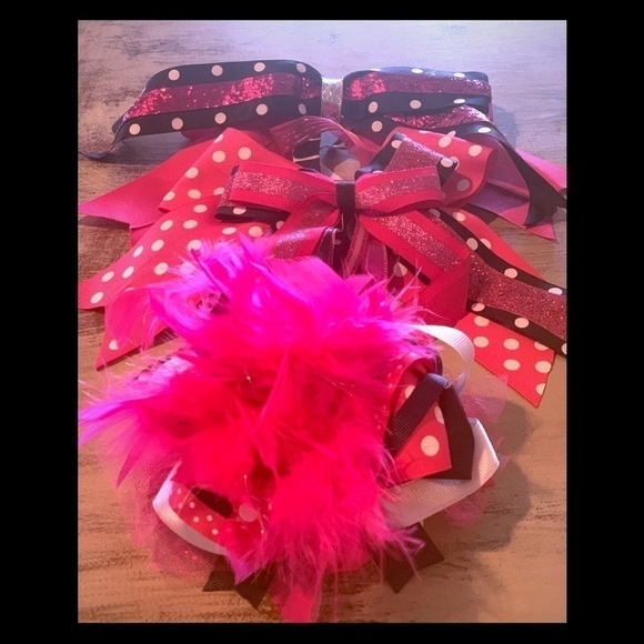 Set of Girls Custom Navy & Pink Bows​​​​​​​​​ - Picture 1 of 6